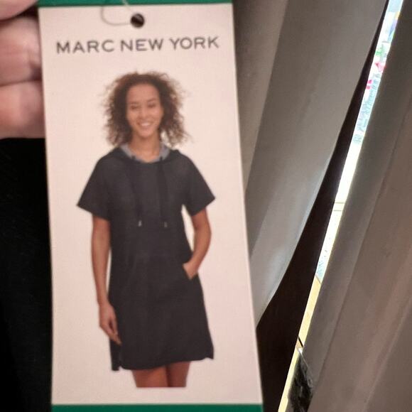 Marc NY Andrew Marc black hooded shift dress with kangaroo pockets size xl - Picture 6 of 8